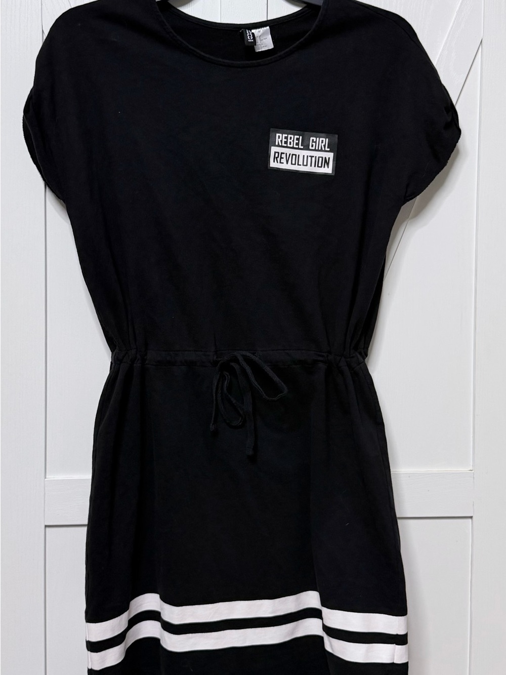 Rebel Girl Revolution Black Drawstring Waist T-Shirt Dress